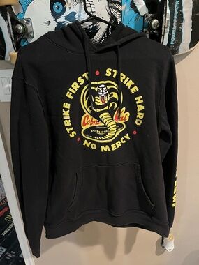 Old Navy Black Crewneck Hoodie with Yellow and Red Cobra Graphic